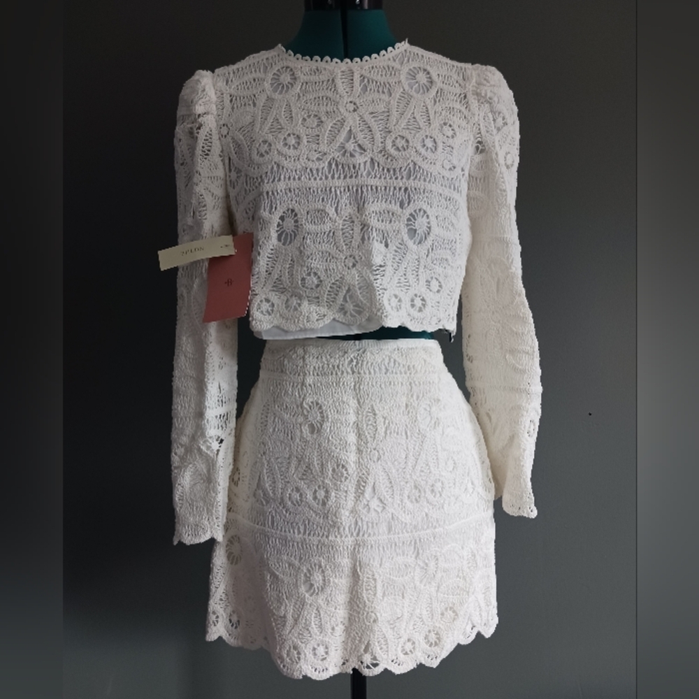 NWT SAYLOR White Crotched Set Size S